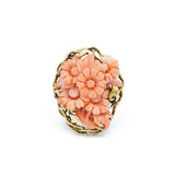 Estate Yellow Gold, Handmade Carved Coral Ring