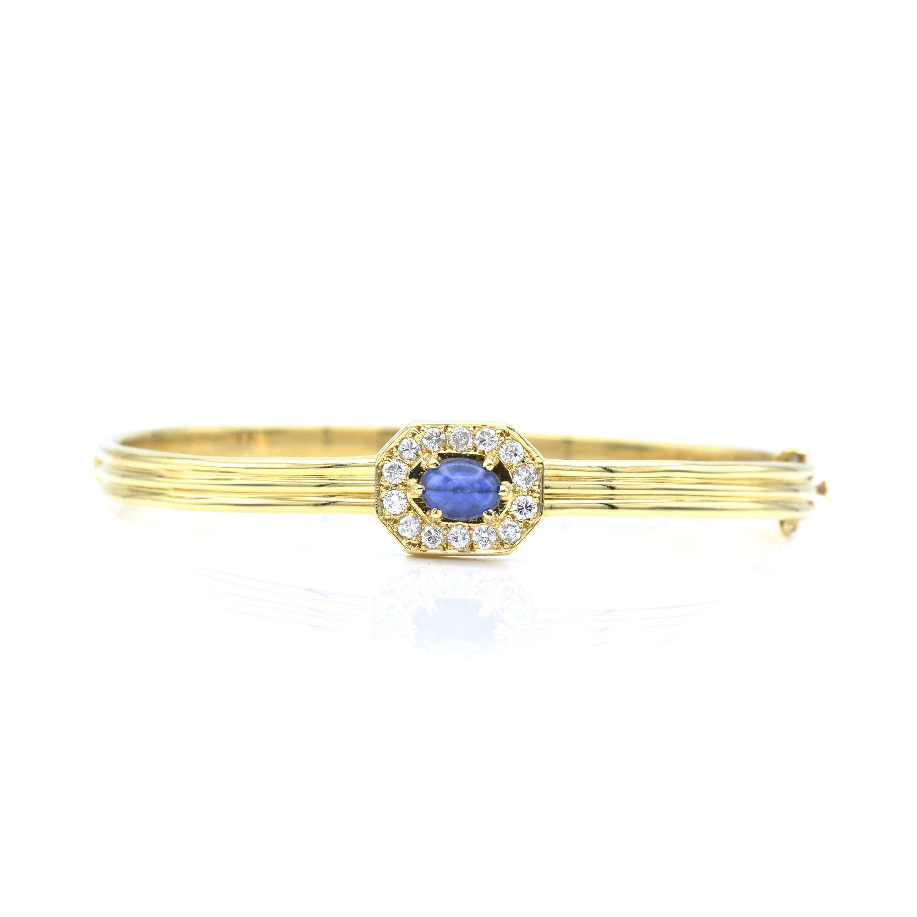 Vintage 18KT Yellow Gold Cabochon Sapphire And Diamond Bangle