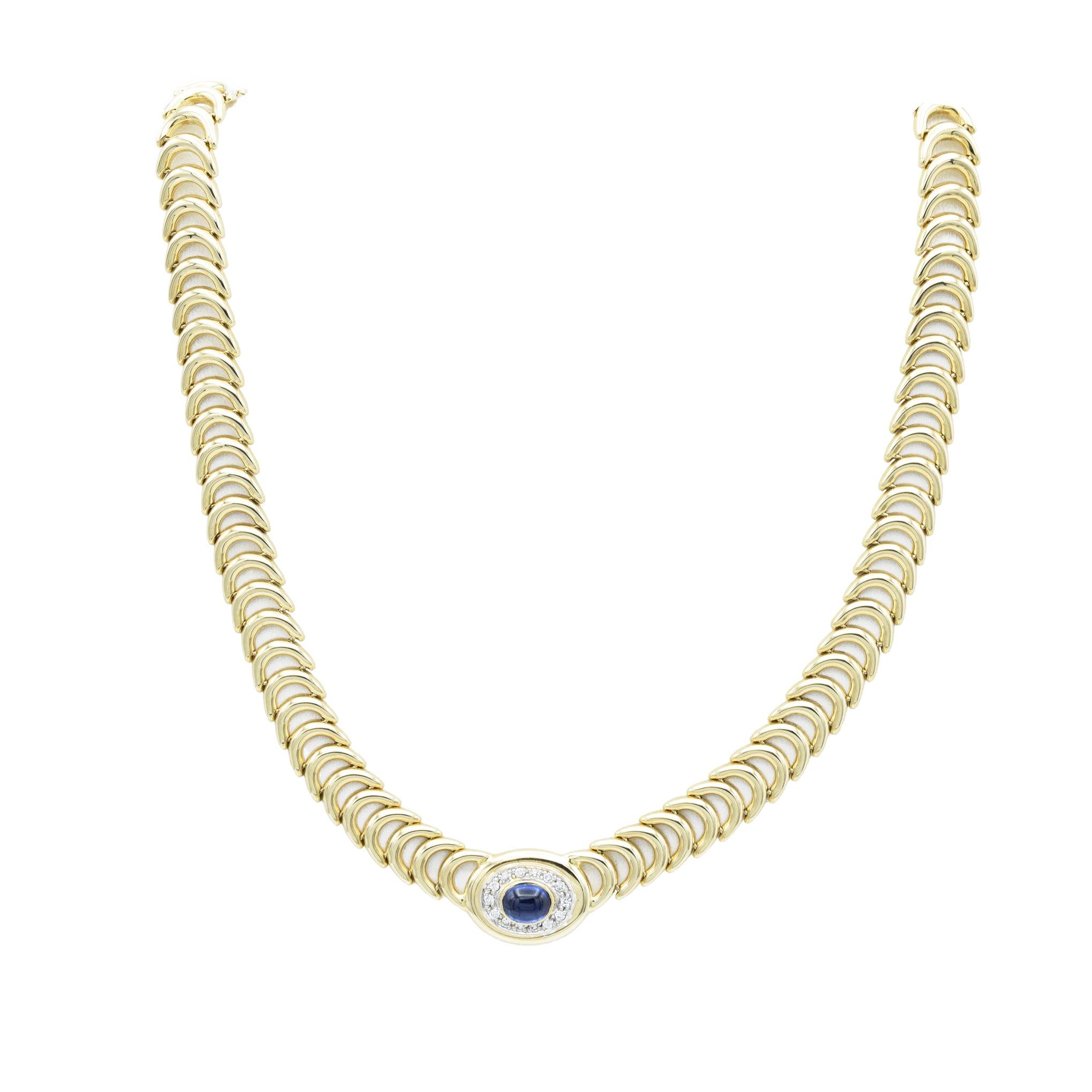 Vintage 1970s 14KT Yellow Gold Sapphire And Diamond Necklace