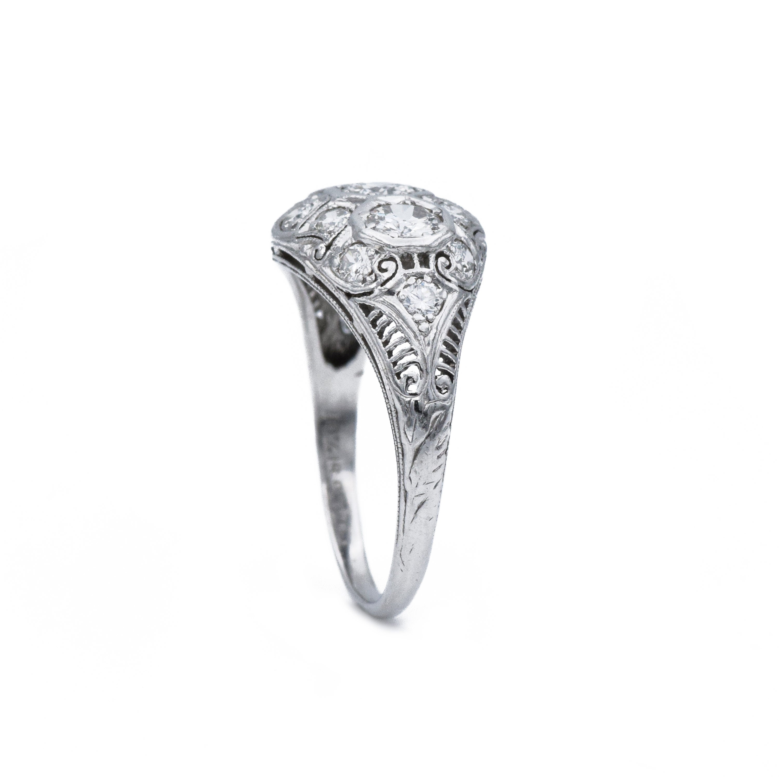 Estate Circa 1920 Platinum Diamond Filigree Ring