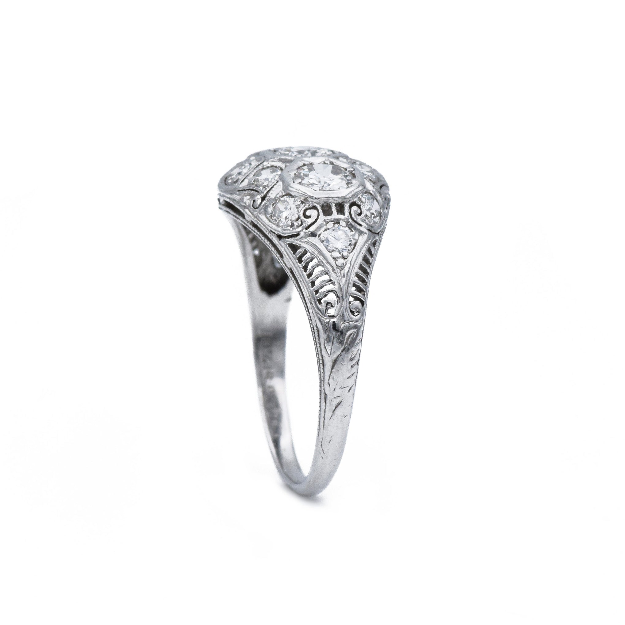 Estate c.1920 Platinum Diamond Filigree Ring