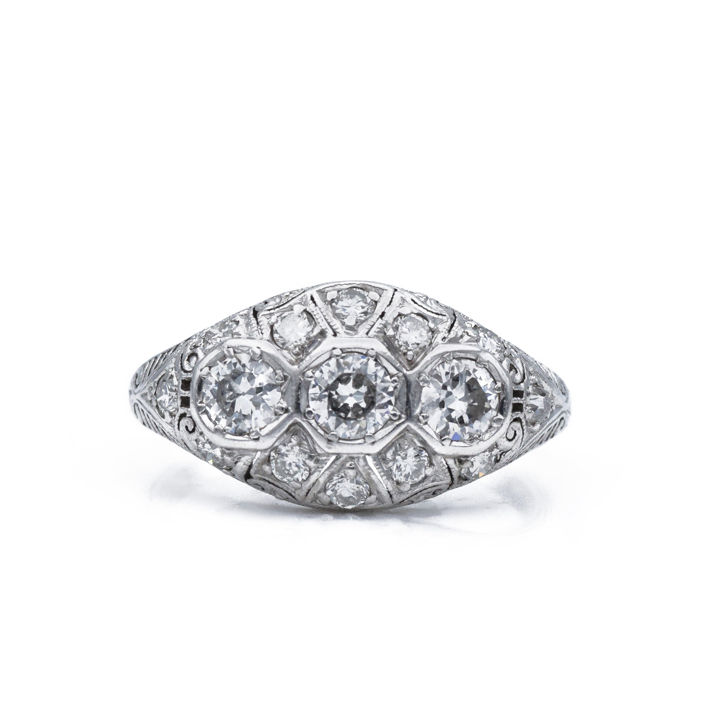 Estate Circa 1920 Platinum Diamond Filigree Ring