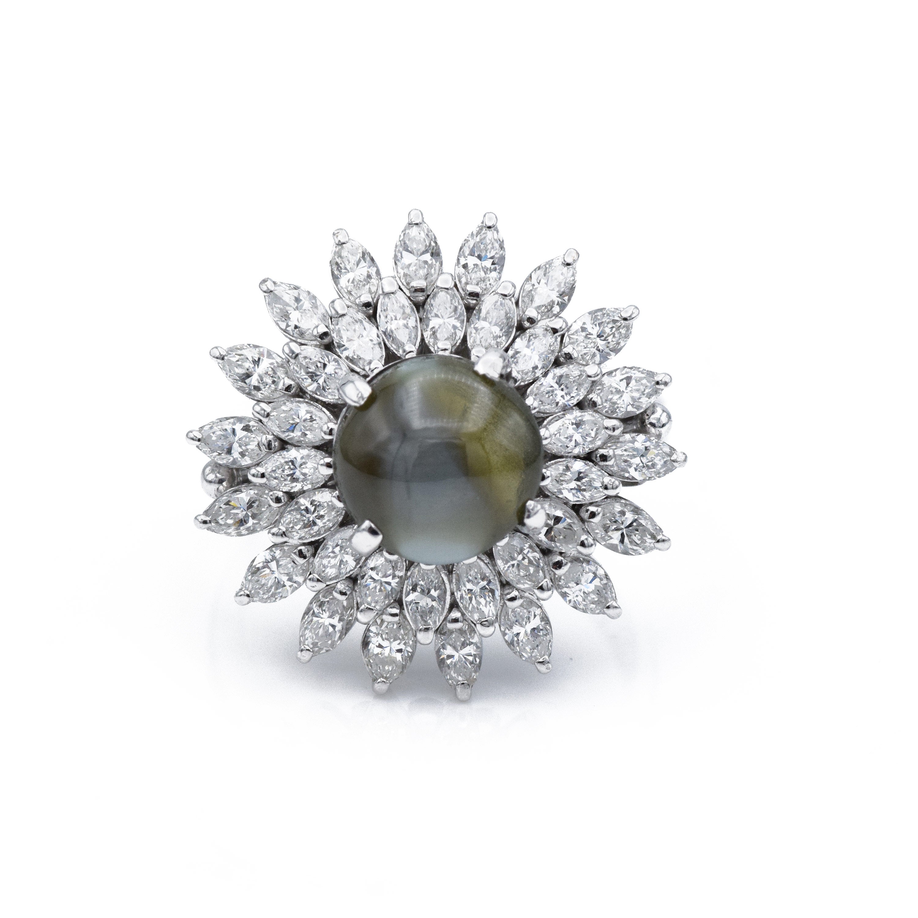 Estate Platinum Chrysoberyl Cat's Eye & Diamond Ring