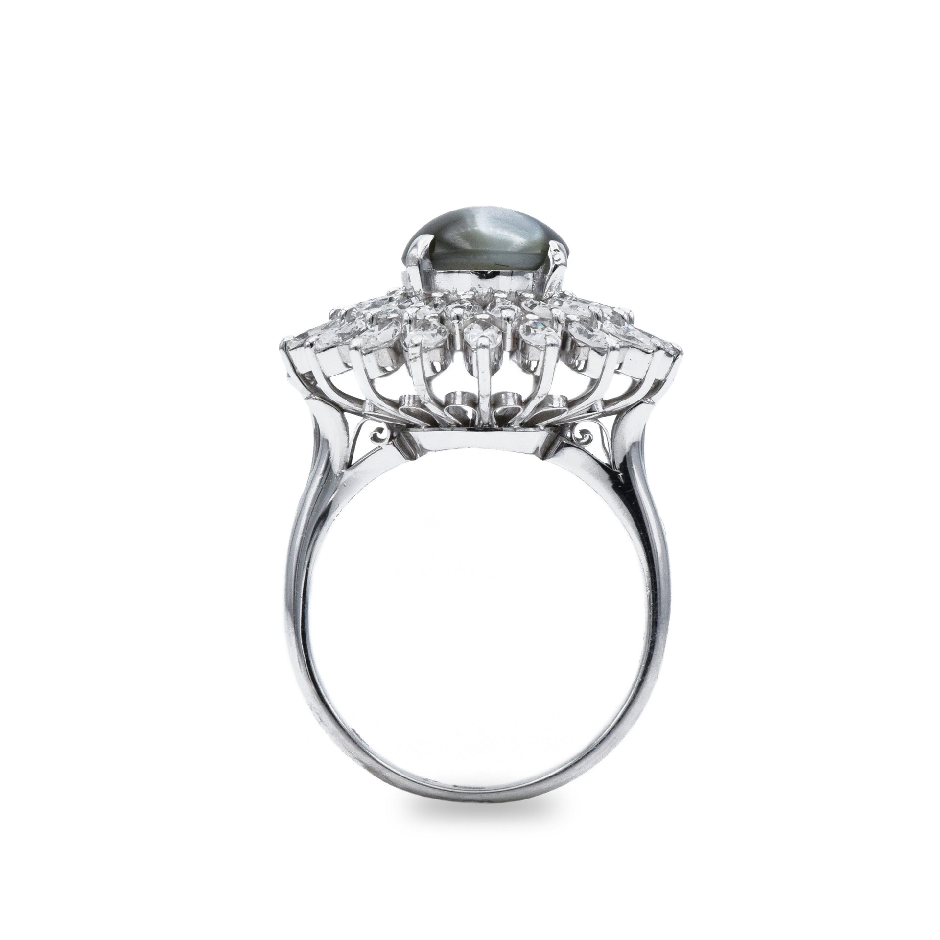 Estate Platinum Chrysoberyl Cat's Eye & Diamond Ring