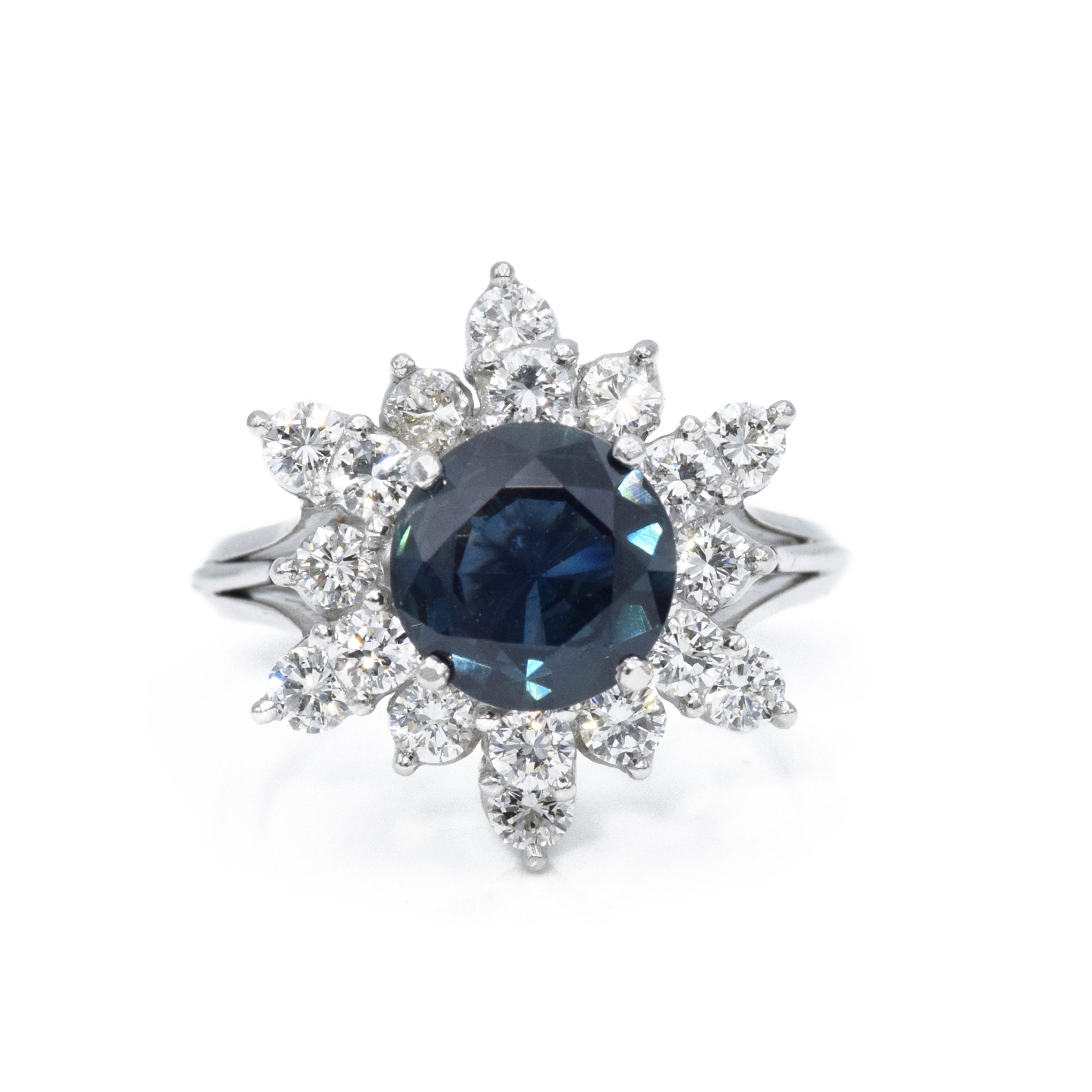 Vintage Platinum, Diamond & Blue Sapphire Ring
