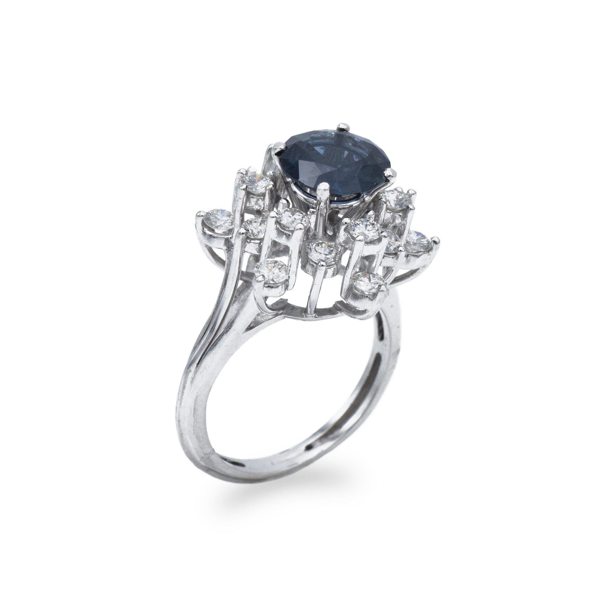Vintage Platinum, Diamond & Blue Sapphire Ring