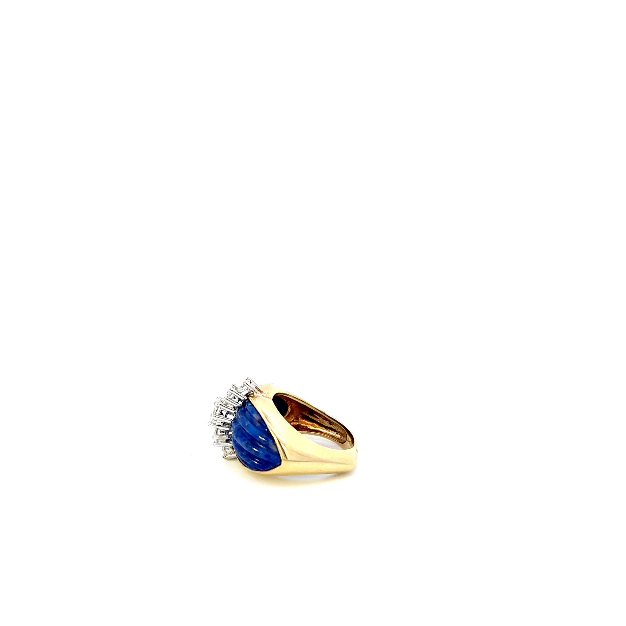 VINTAGE 18KT YELLOW GOLD, ROUND CUT DIAMOND AND LAPIS RING