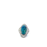 Platinum Retro Era Genuine Opal And Diamond Ring