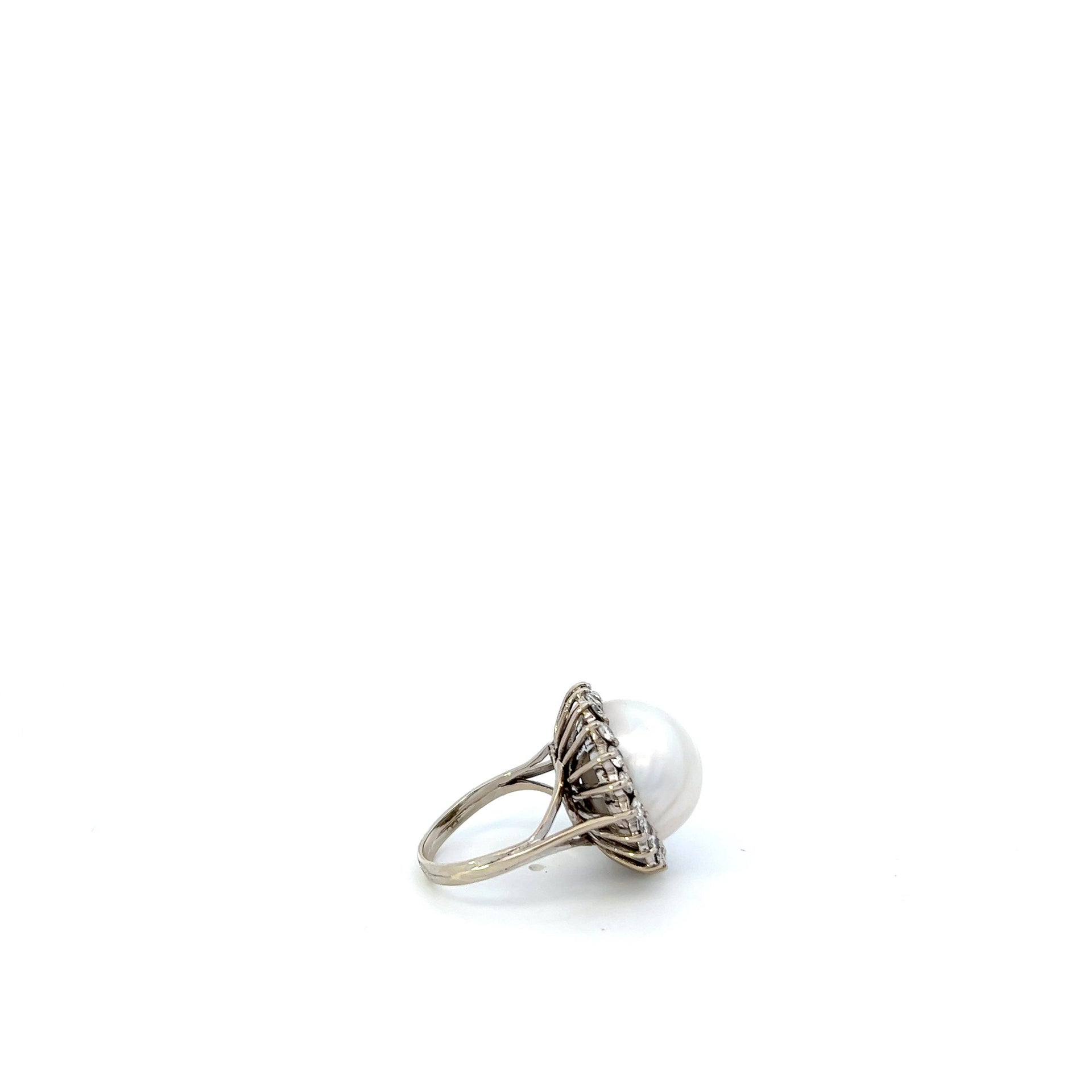 ESTATE MABE PEARL AND DIAMOND RING