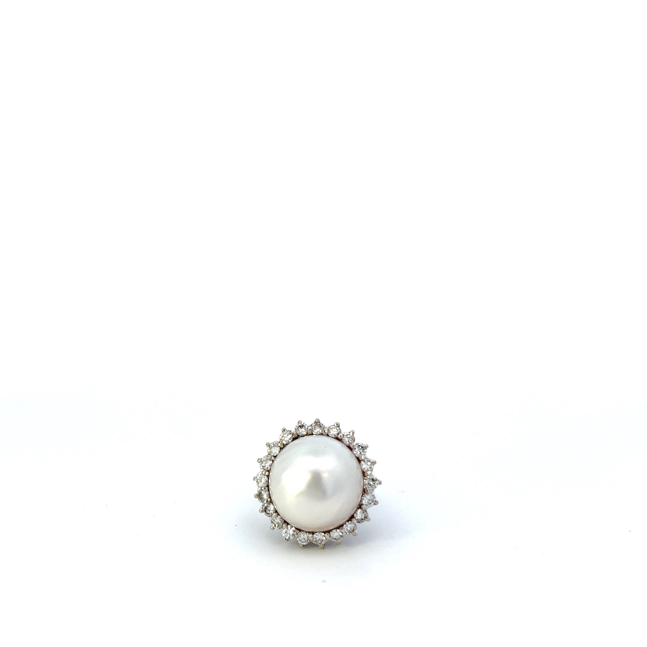 Estate 14KT White Gold Mabe Pearl And Diamond Ring