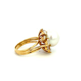 Estate 18KT Yellow Gold 1970s South Sea Pearl And Diamond Ring