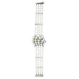 Estate 1960s 14KT White Gold Pearl And Diamond Watch Bracelet