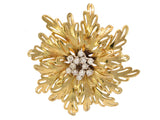 Estate 18KT Yellow Gold Diamond Flower Brooch