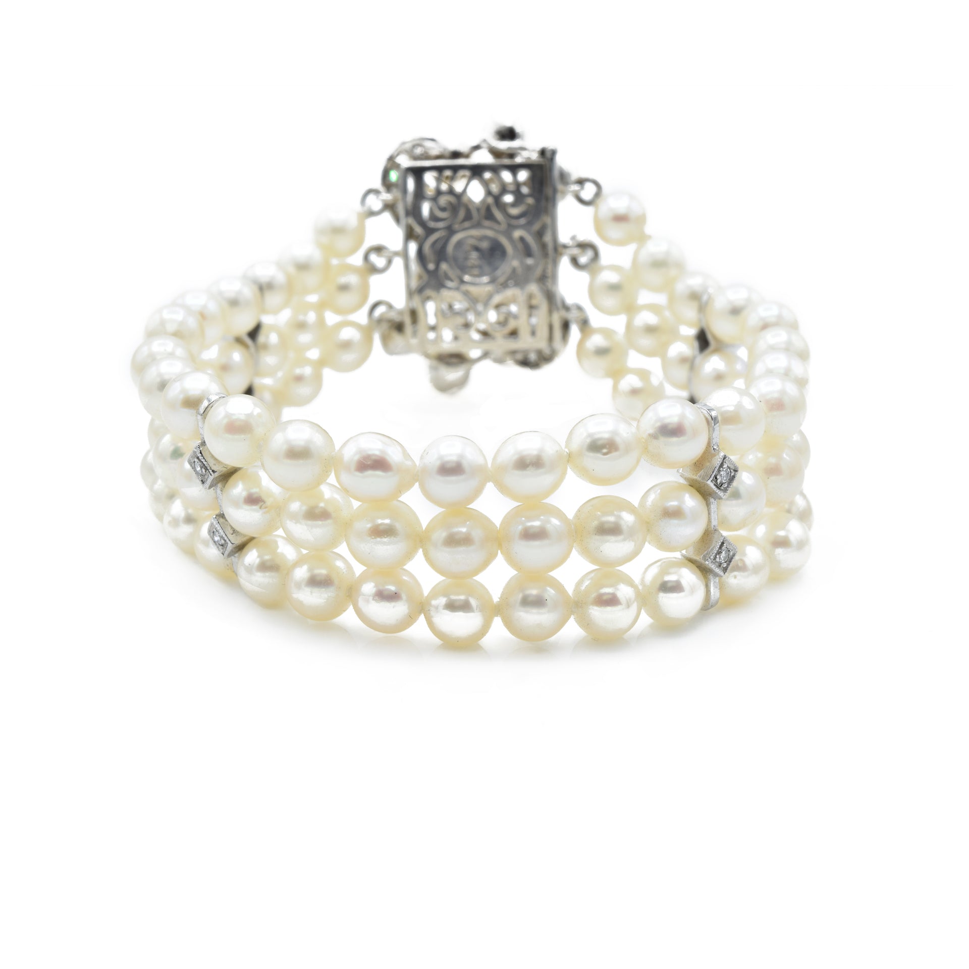 Estate Japanese Akoya Pearl And Diamond Bracelet