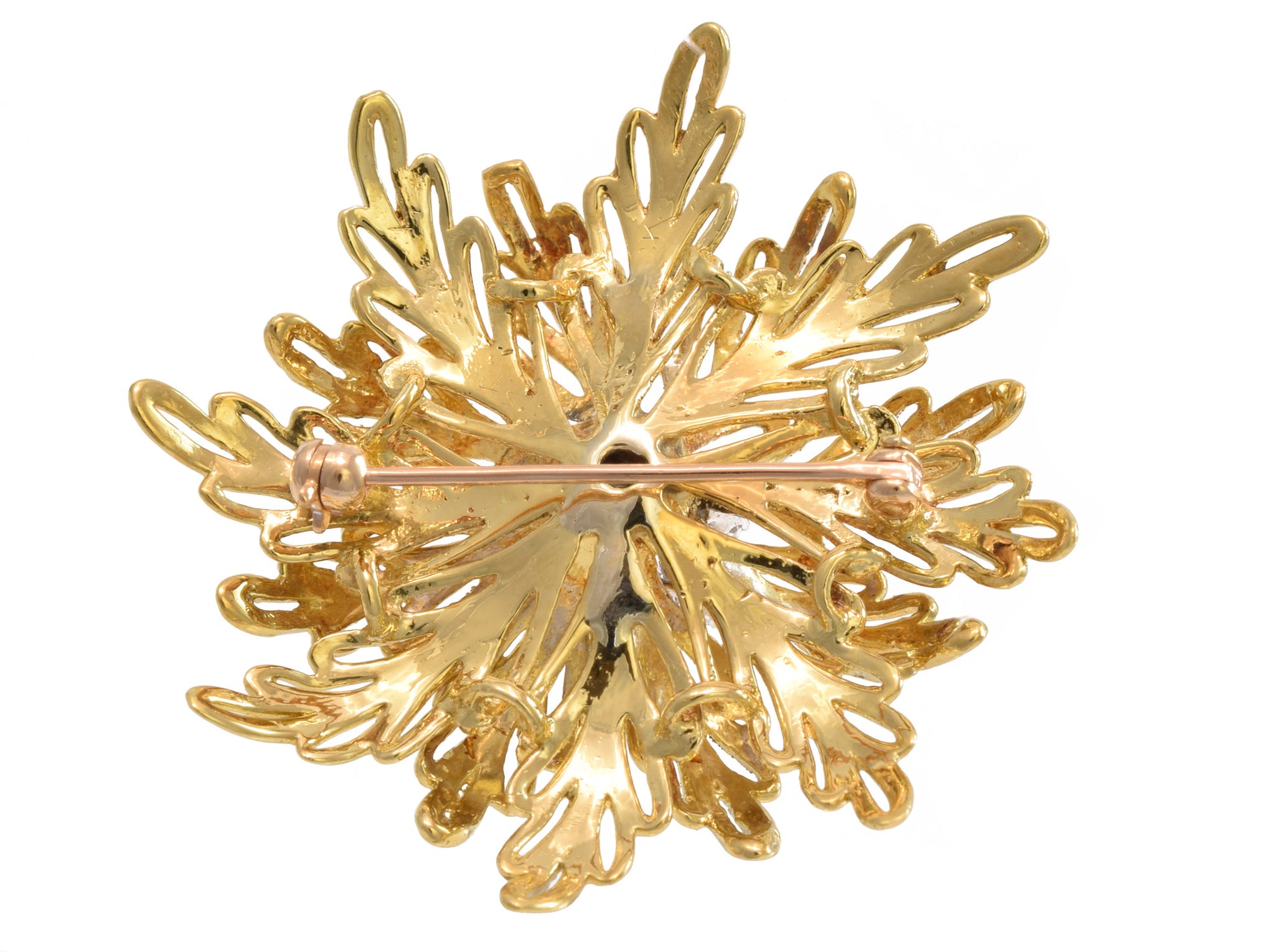 Estate 18KT Yellow Gold Diamond Flower Brooch