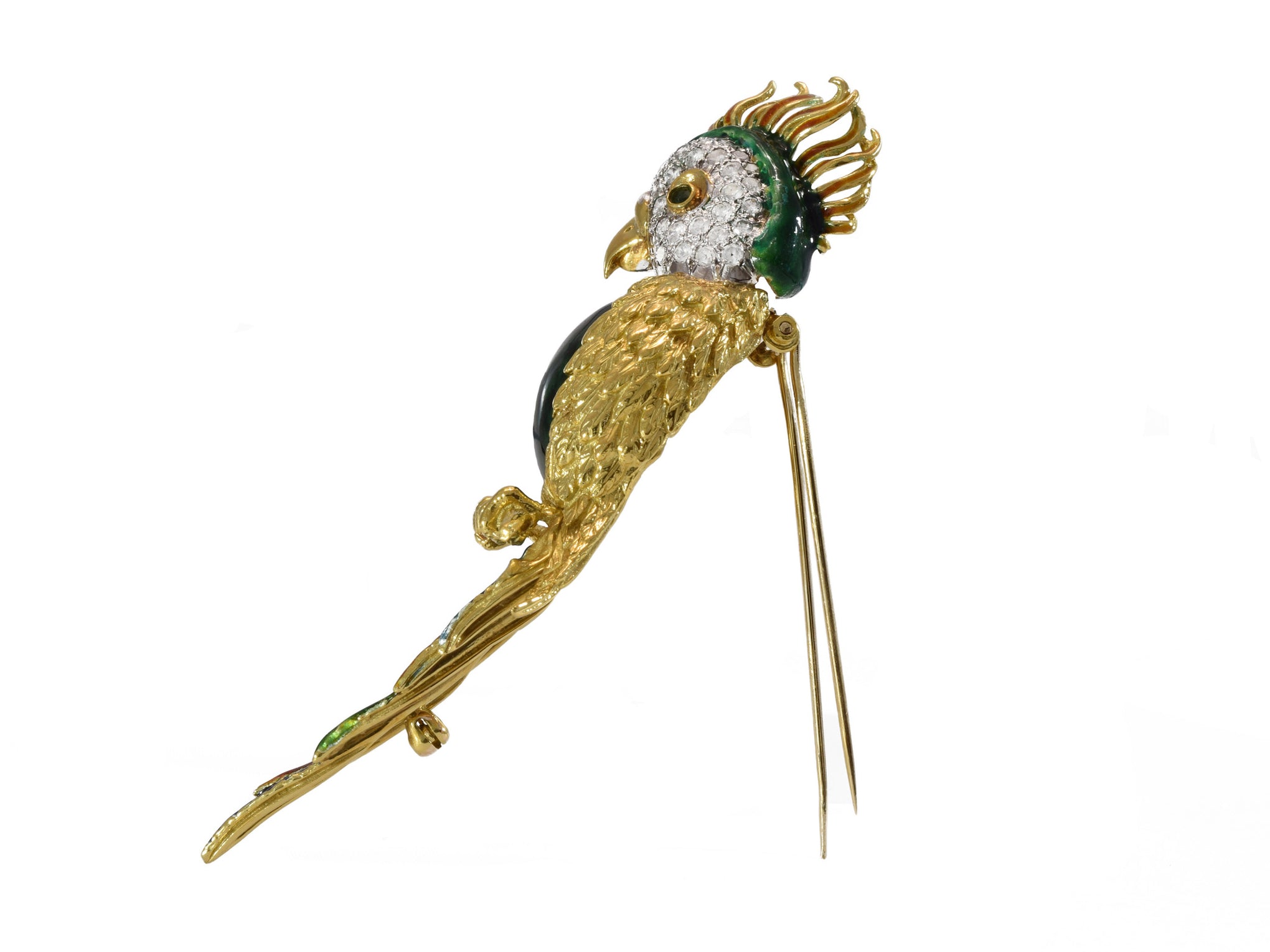 Estate 18kt Yellow Gold and Diamond Parrot Pin
