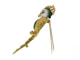 Estate Retro 18KT Yellow Gold And Diamond Parrot Pin