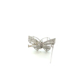 18KT White Gold Round Cut Diamond And Emerald Butterfly Pin