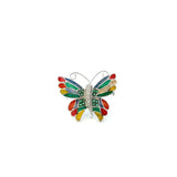 18KT White Gold Round Cut Diamond And Emerald Butterfly Pin