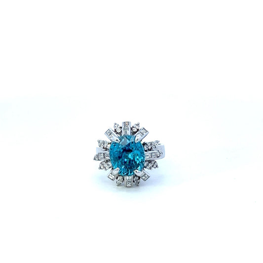 Art Deco Period Blue Zircon And Diamond Ring