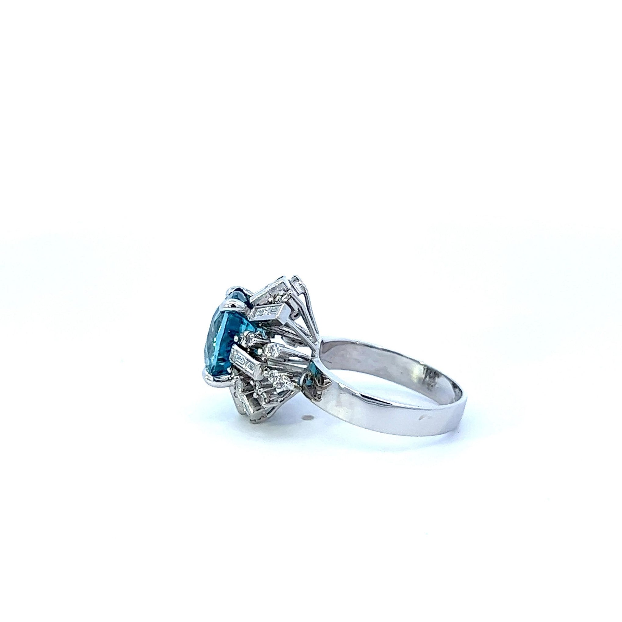 Estate Art Deco Blue Zircon And Diamond Ring