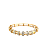 14KT Yellow Gold With Round Cut Diamonds Fluted Design Bangle