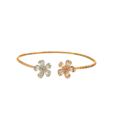 14KT Tri-Color Gold Double Flower Bangle