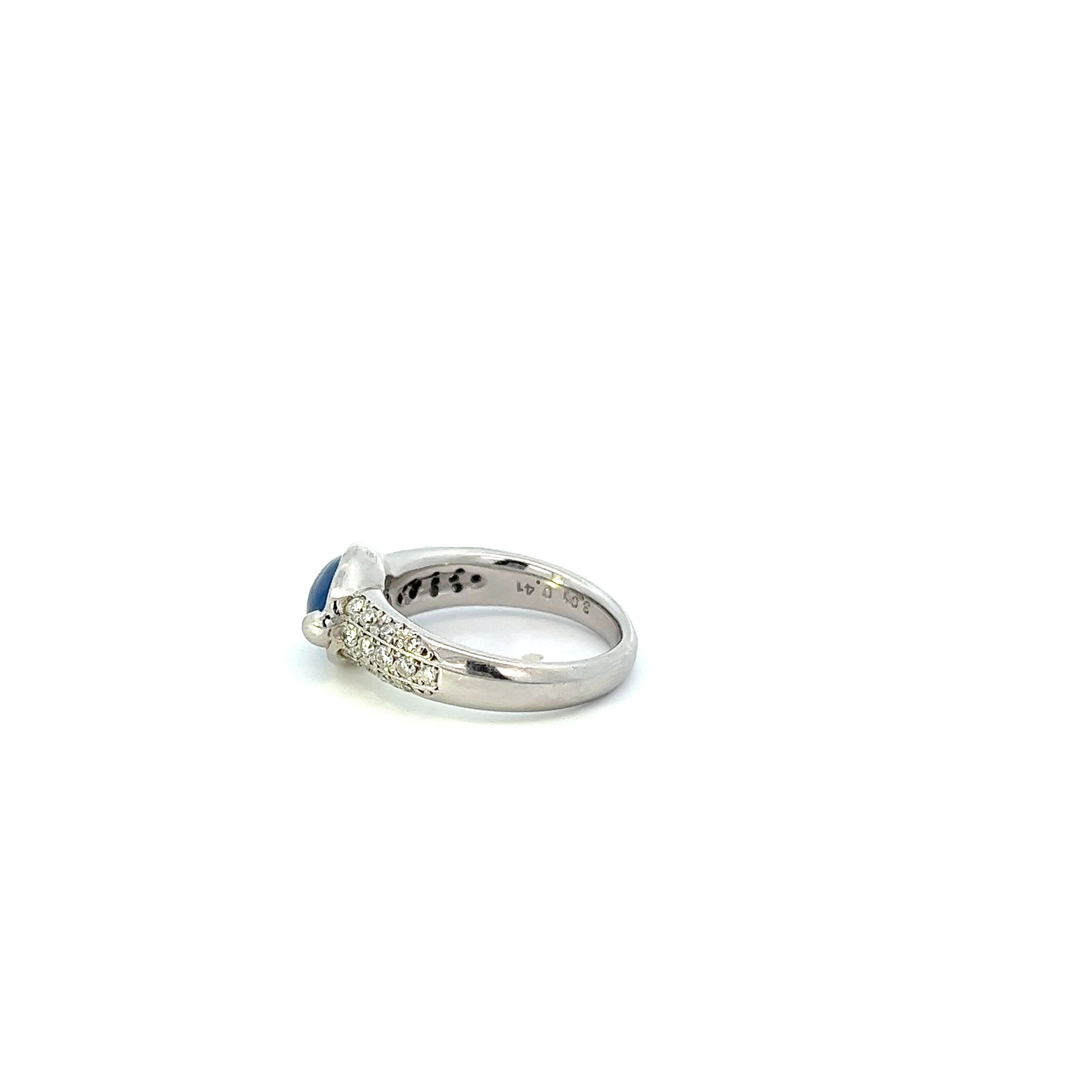 Estate Platinum Diamond And Cabochon Sapphire Ring