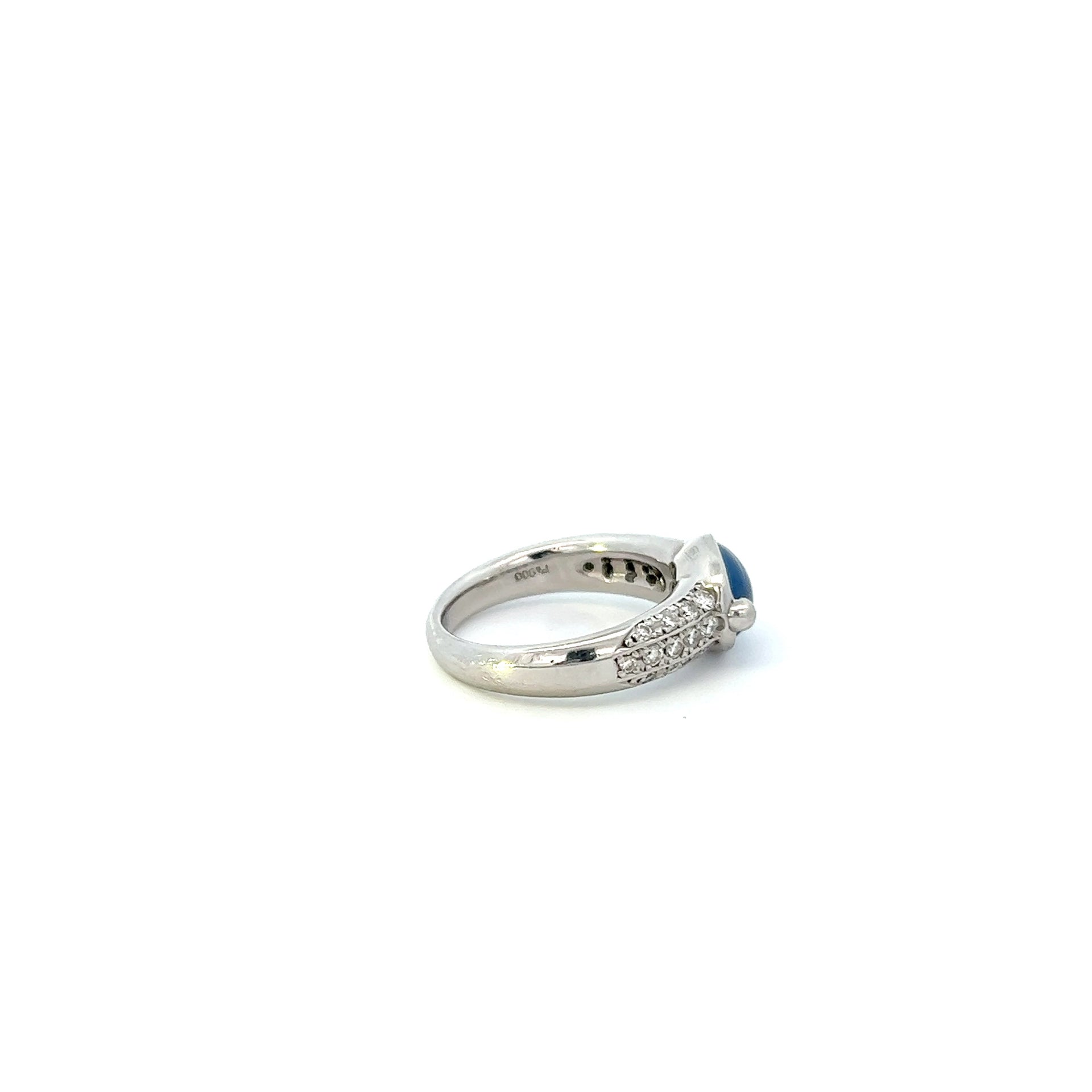 Estate Platinum Diamond And Cabochon Sapphire Ring