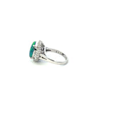 Estate Retro Era Platinum Genuine Opal And Diamond Ring