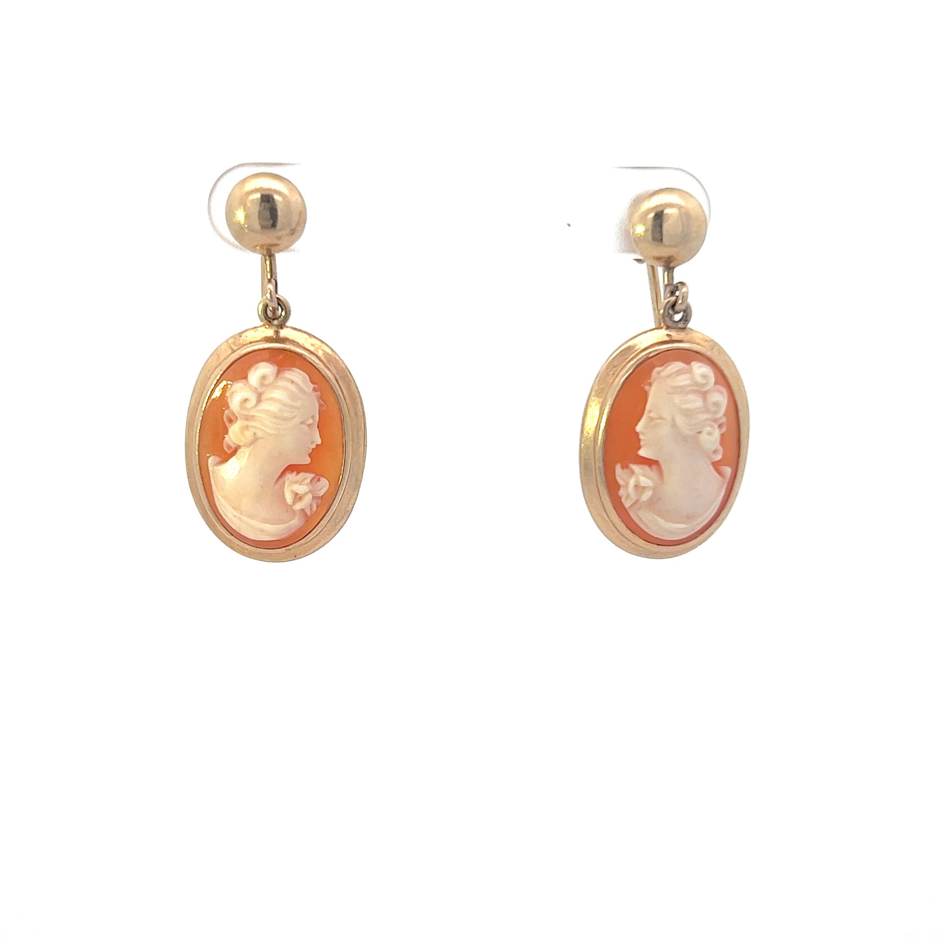 ANTIQUE 14KT YELLOW GOLD PORTRAIT CAMEO EARRINGS
