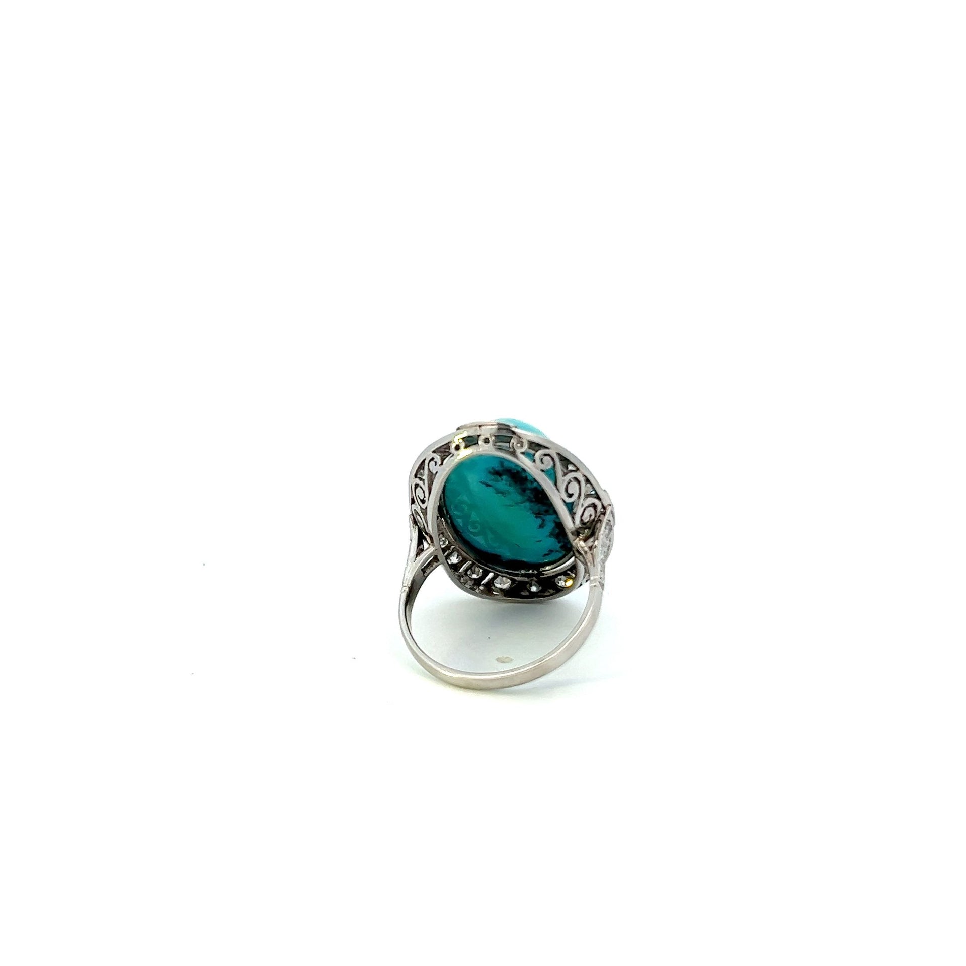 Art Deco Sleeping Beauty Turquoise And Diamond Ring