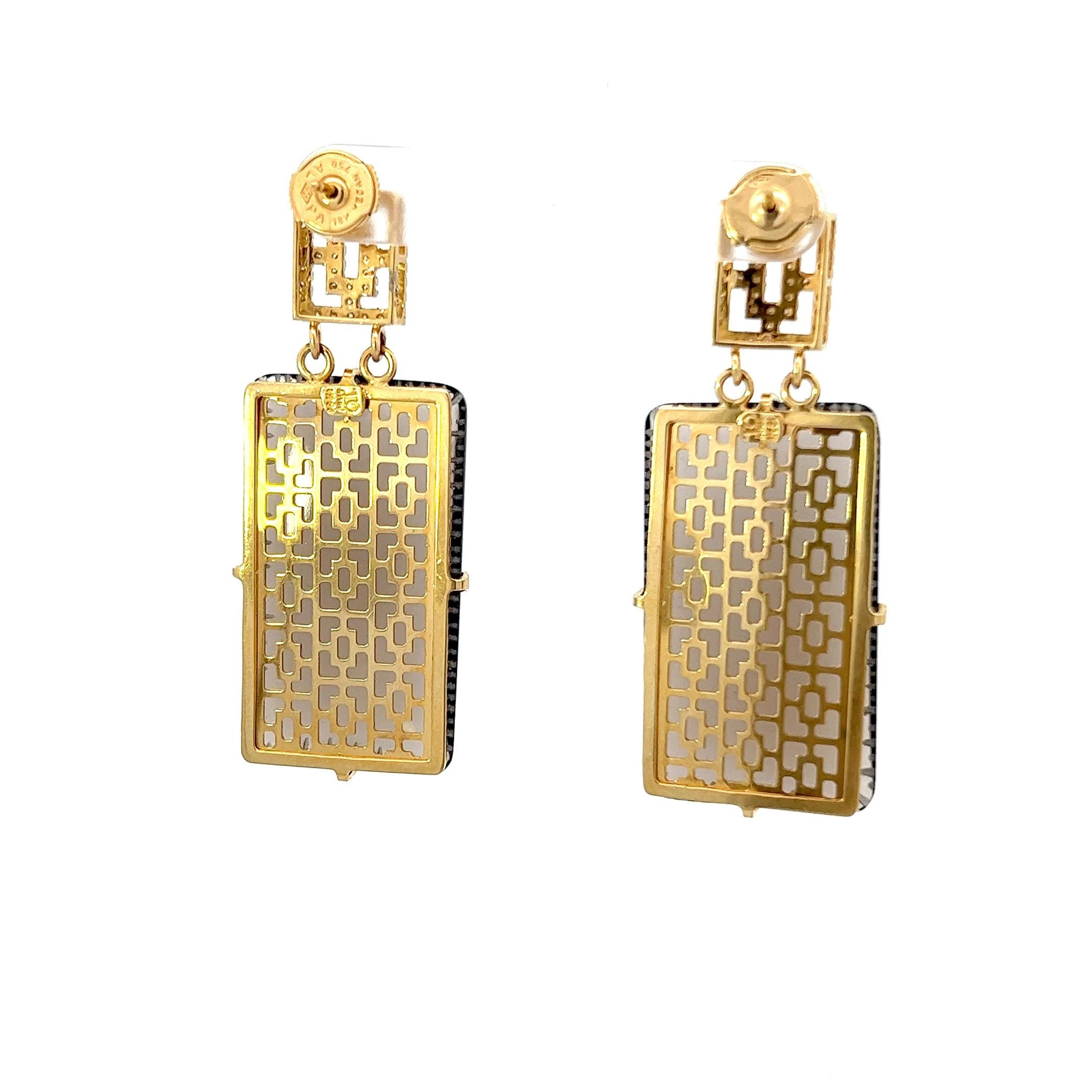 Estate 18KT Yellow Gold Large Rectangular Smokey Topaz Earrings