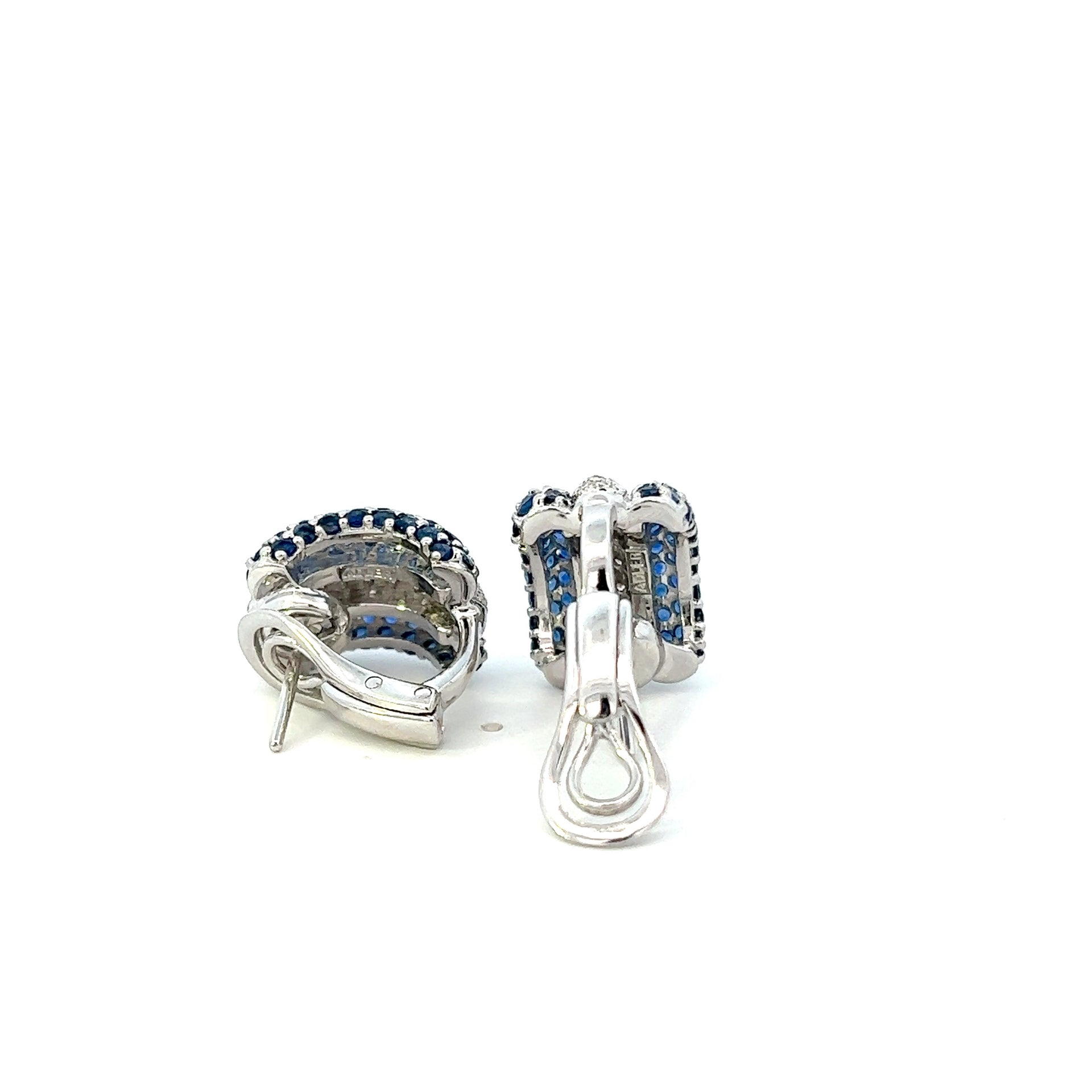 Estate 18KT White Gold Signed Adler Sapphire And Diamond Huggie Earrings