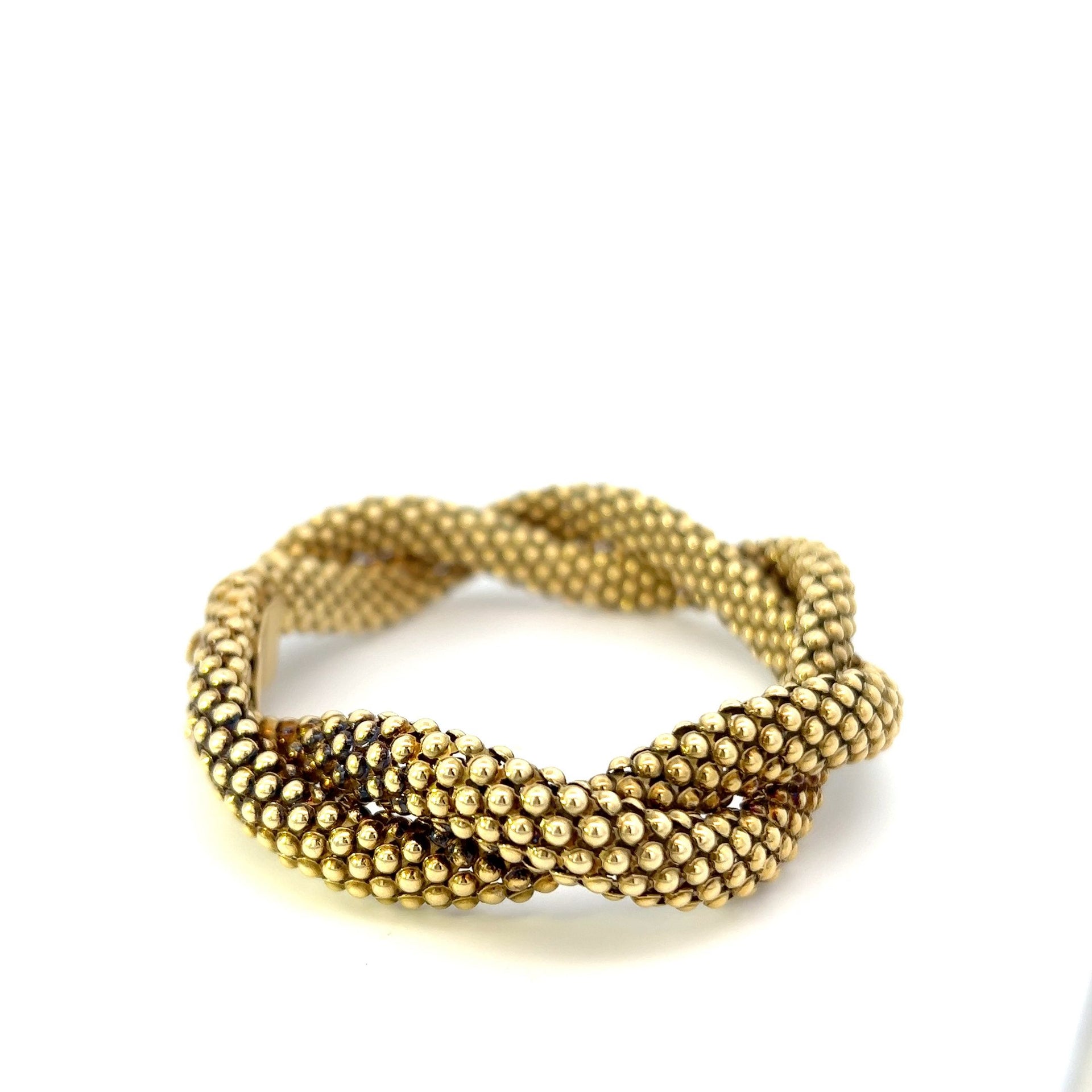 ESTATE RETRO ERA 14KT YELLOW GOLD ITALIAN PUFFED BRAIDED BEAD BRACELET