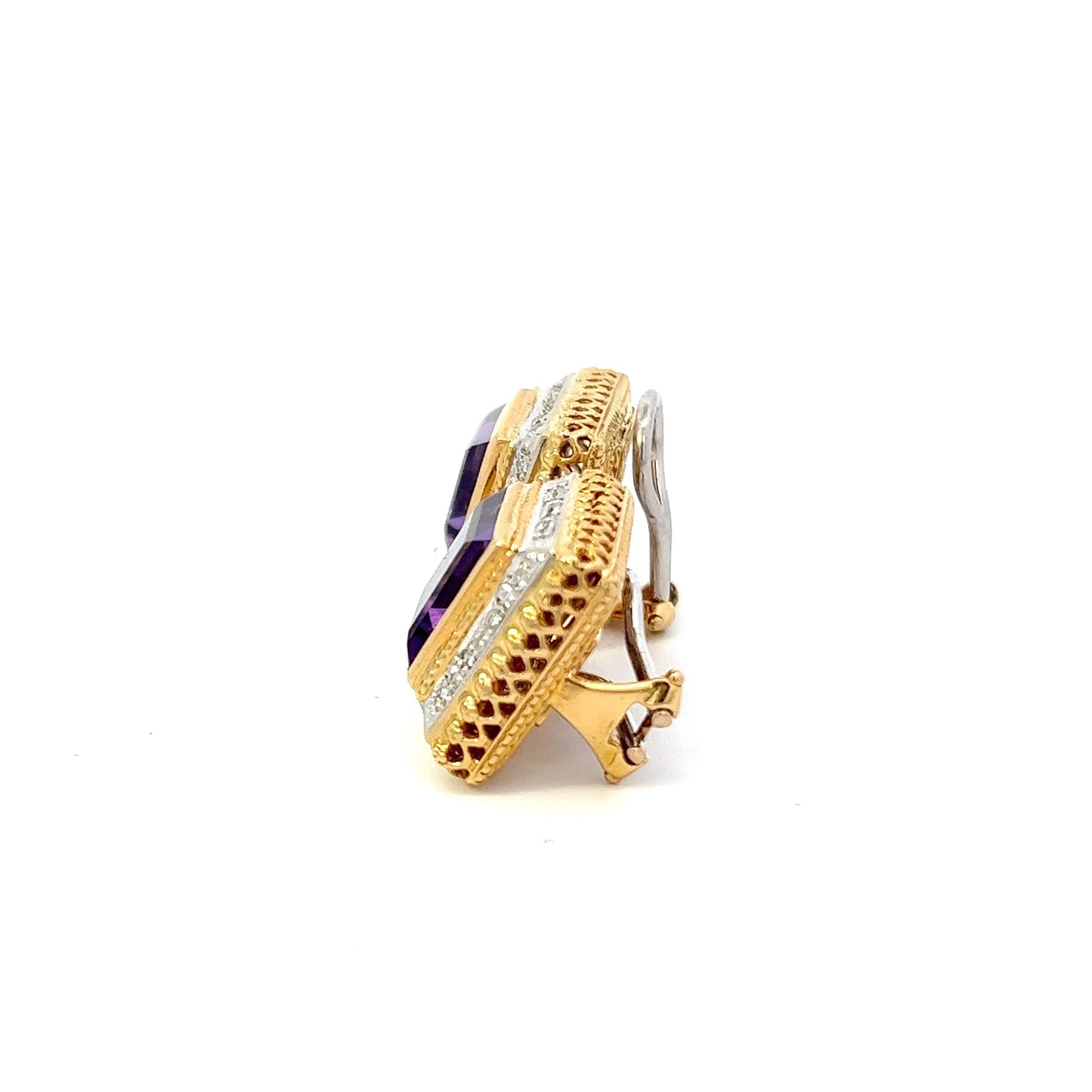 Vintage 18KT Yellow Gold And Amethyst Earrings