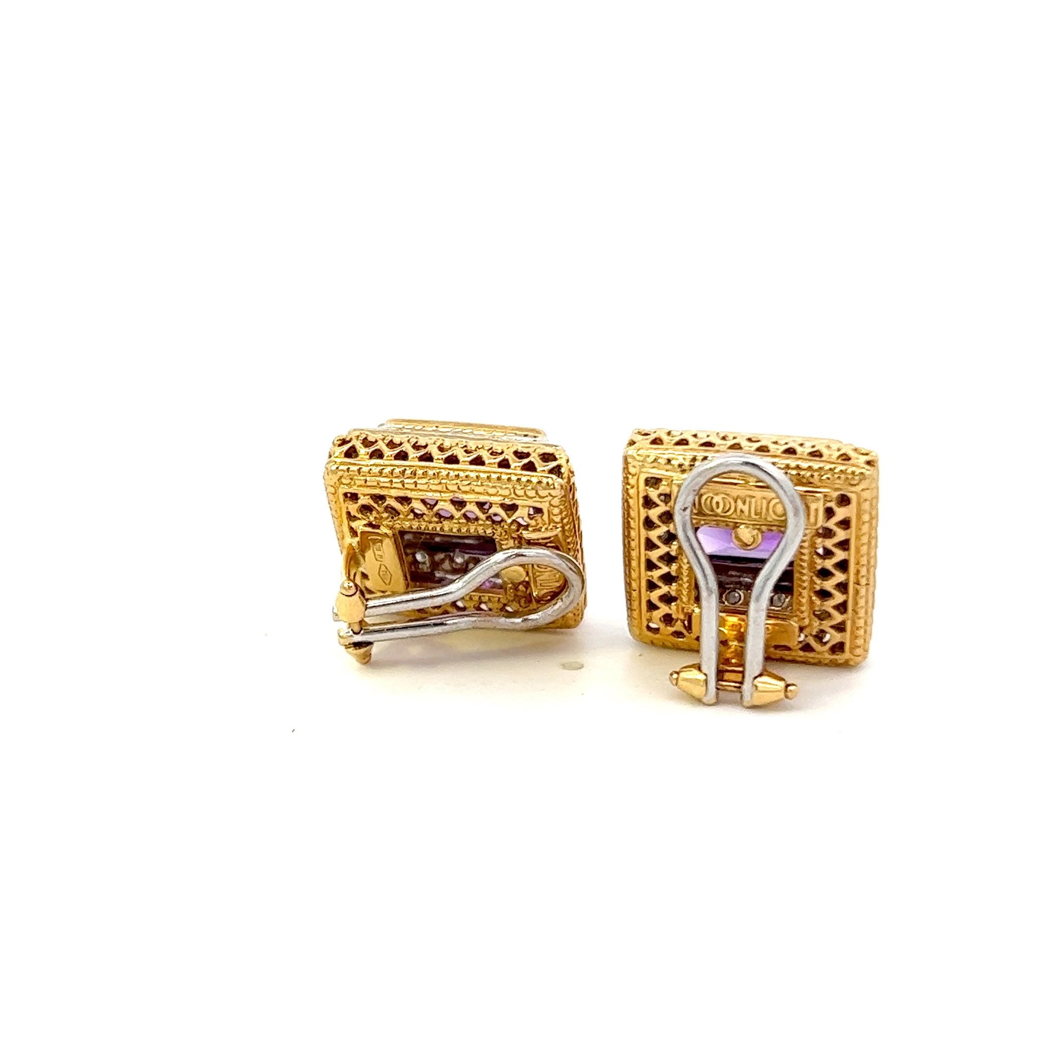 Vintage 18KT Yellow Gold And Amethyst Earrings
