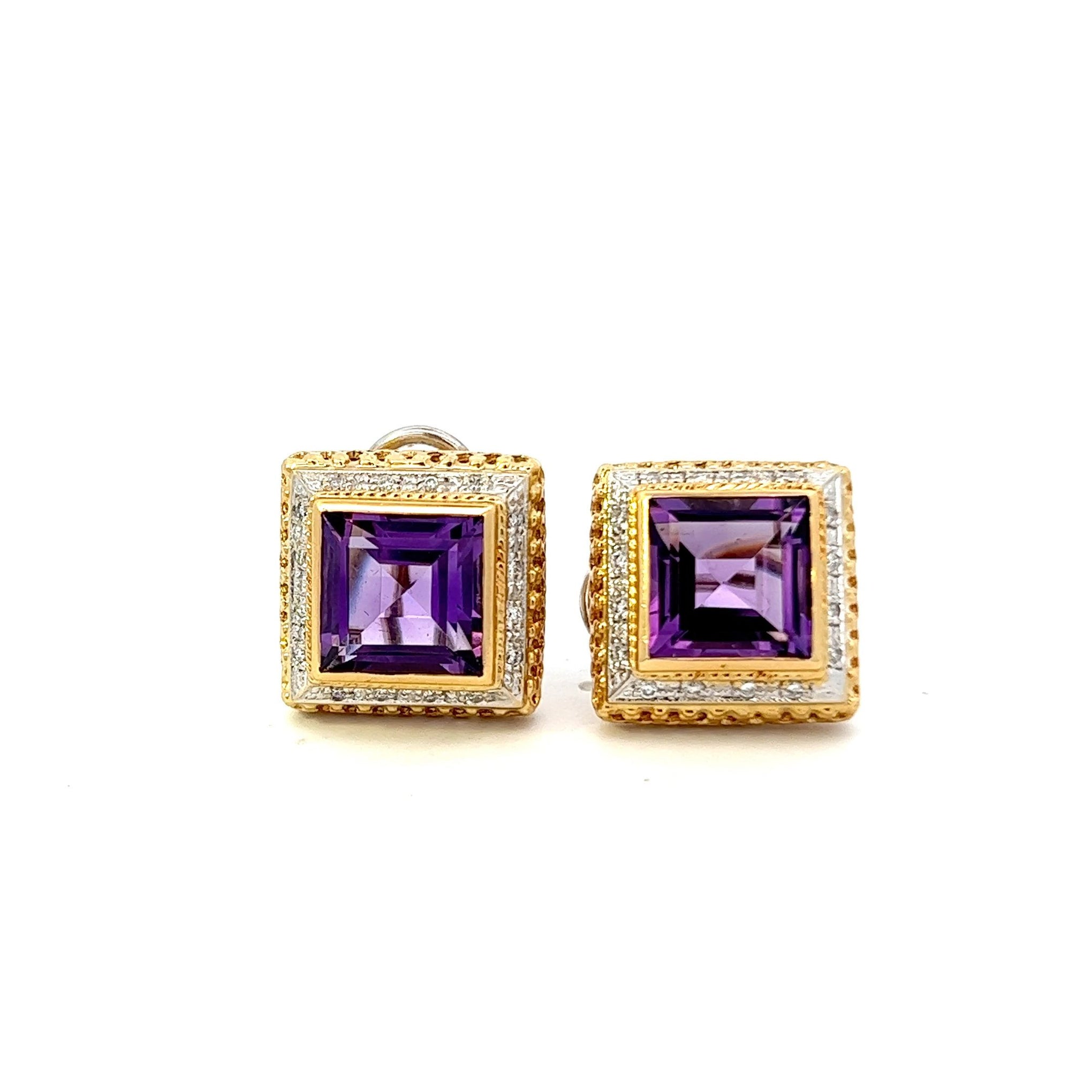 Vintage 18KT Yellow Gold And Amethyst Earrings