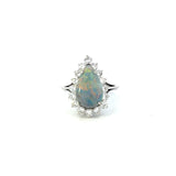 Estate 14KT White Gold Black Opal And Diamond Ring