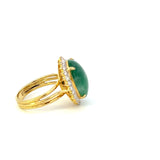 Estate 18KT Yellow Gold Genuine Green Jade And Diamond Ring