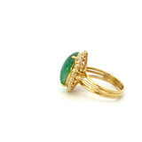 Estate 18KT Yellow Gold Genuine Green Jade And Diamond Ring