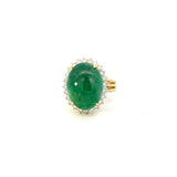 Estate 18KT Yellow Gold Genuine Green Jade And Diamond Ring