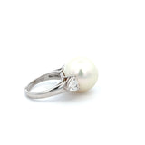 Estate Platinum South Sea Pearl And Diamond Ring