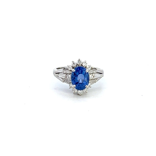 Estate 1950s Platinum Retro Era Blue Sapphire And Diamond Ring