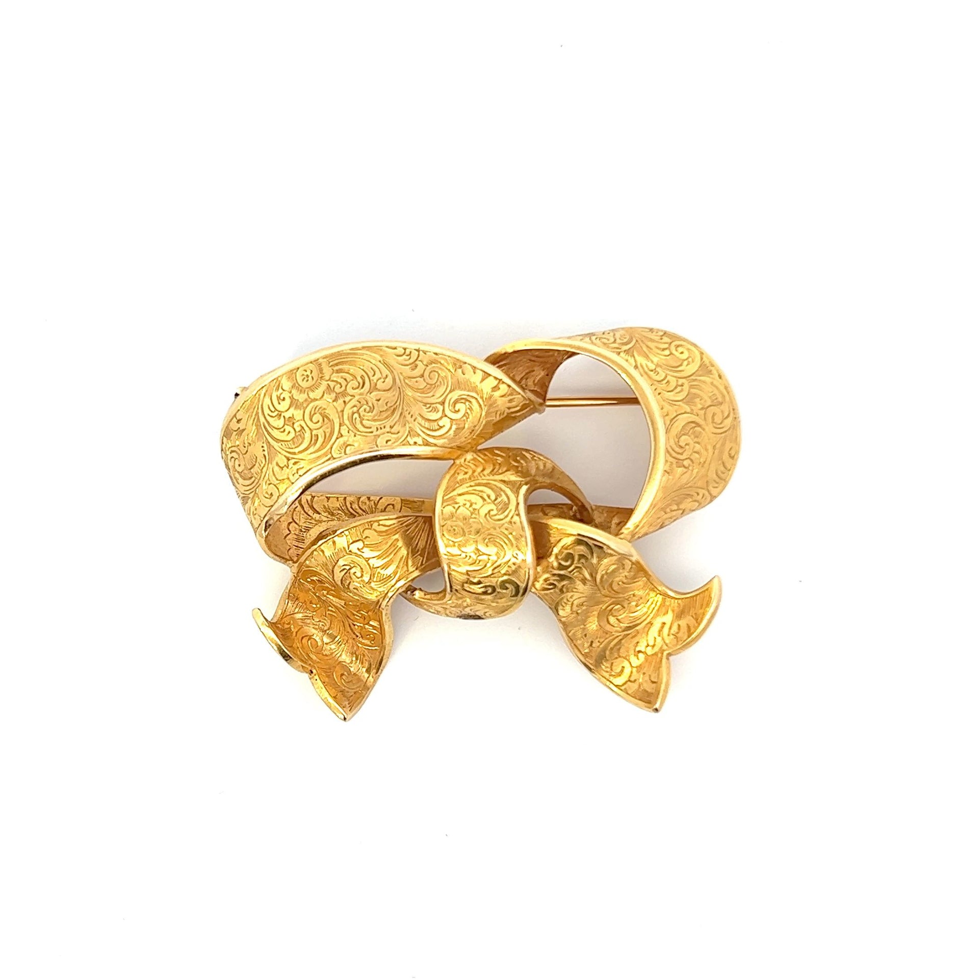 14KT Yellow Gold Victorian Era Filigree Bow Pin