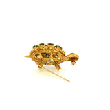 18KT Yellow Gold Estate Retro Peridot And Diamond Turtle Brooch