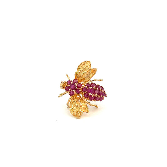 VINTAGE 14KT YELLOW GOLD AND RUBY BEE PIN. RUBY=4.00CT