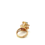 Estate 14KT Yellow Gold Retro Era Floral Cluster Floating Diamond And Multi-Color Gemstone Ring