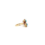 Vintage 14KT Yellow Gold Double Genuine Turquoise And Diamond Ring