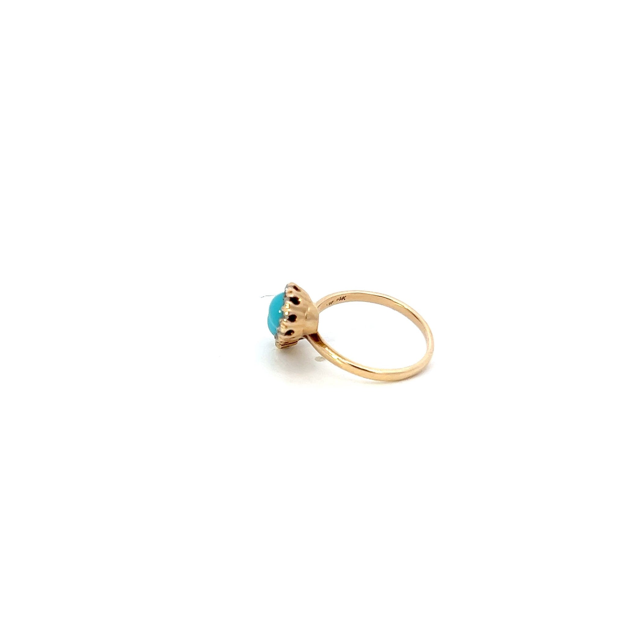 VINTAGE 14KT YELLOW GOLD DOUBLE GENUINE TURQUOISE AND DIAMOND RING